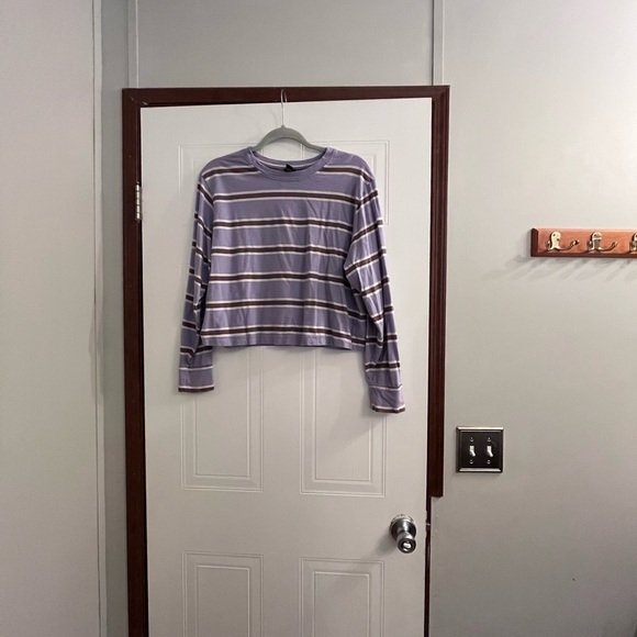 Wild Fable Purple & Brown Striped Long Sleeve Crop Tee - Picture 2 of 6